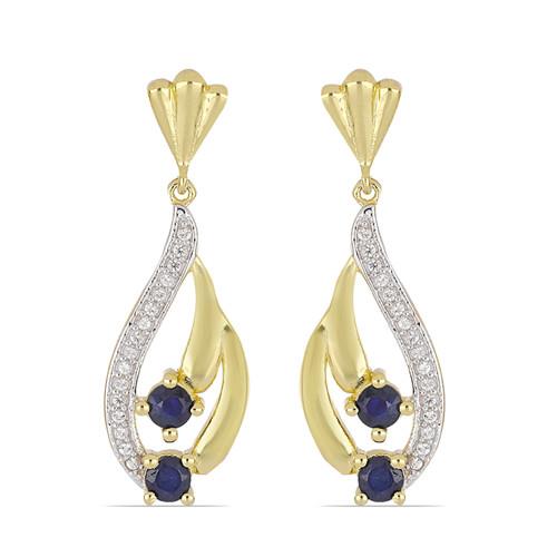 1.20 CT BLUE SAPPHIRE GOLD PLATED STERLING SILVER EARRINGS #VE029278